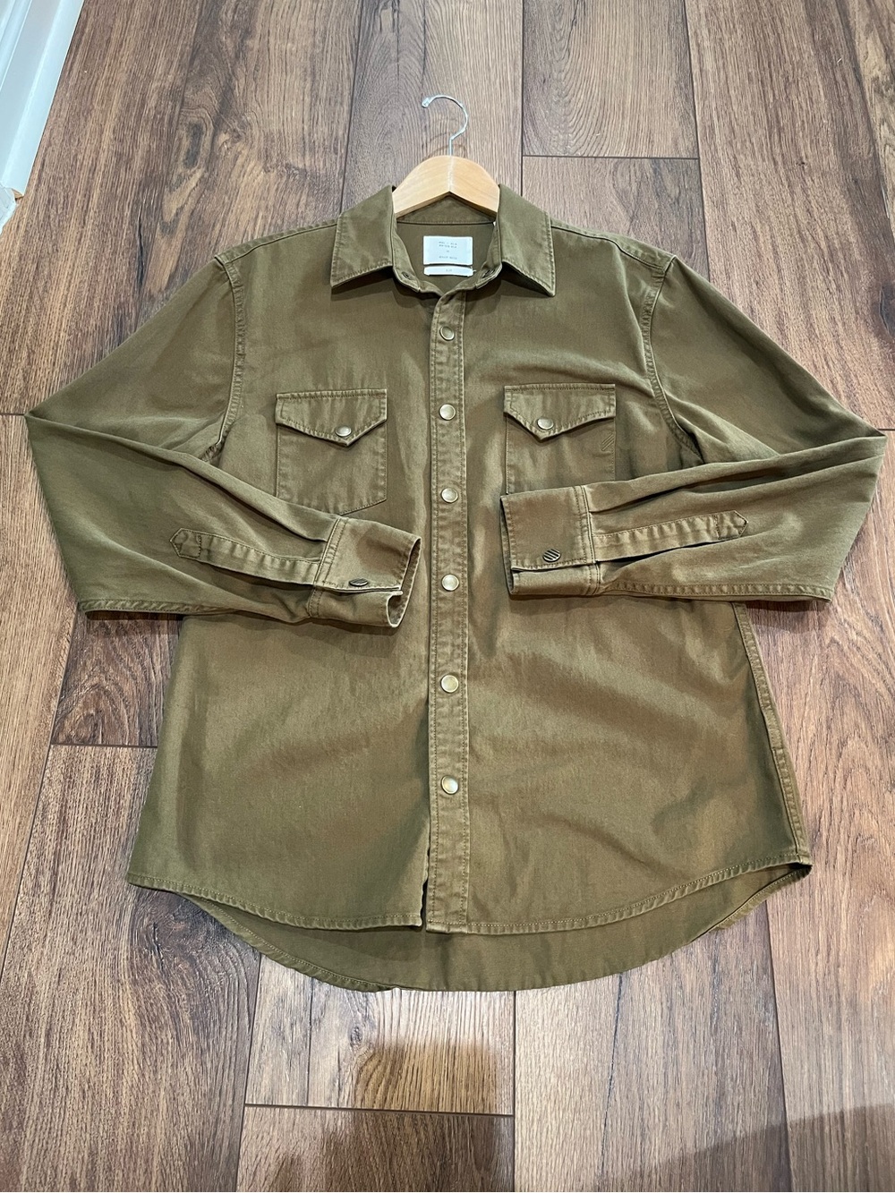 NWT! Billy Reid Shoals Twill Western Snap Shirt Slim Fit Slate Green Cotton Sz.M